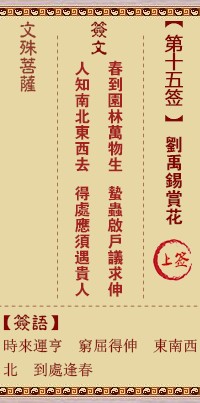 文殊菩萨灵签15签，文殊菩萨灵签第十五签解签占卜详解