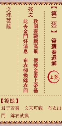 文殊菩萨灵签2签，文殊菩萨灵签第二签解签占卜详解