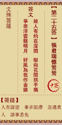 文殊菩萨灵签25签，文殊菩萨灵签第二十五签解签占卜详解