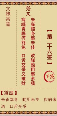 文殊菩萨灵签26签，文殊菩萨灵签第二十六签解签占卜详解