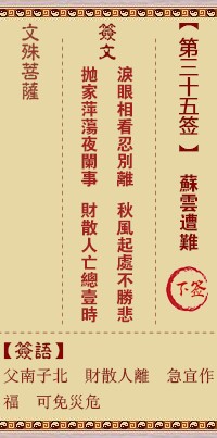 文殊菩萨灵签35签，文殊菩萨灵签第三十五签解签占卜详解