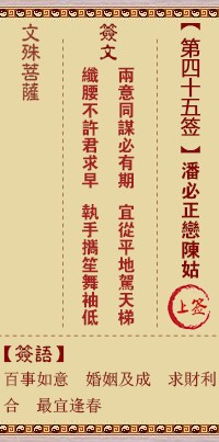 文殊菩萨灵签45签，文殊菩萨灵签第四十五签解签占卜详解