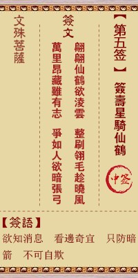 文殊菩萨灵签5签，文殊菩萨灵签第五签解签占卜详解