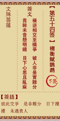 文殊菩萨灵签54签，文殊菩萨灵签第五十四签解签占卜详解