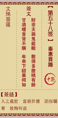 文殊菩萨灵签58签，文殊菩萨灵签第五十八签解签占卜详解