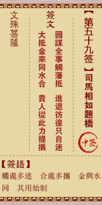 文殊菩萨灵签59签，文殊菩萨灵签第五十九签解签占卜详解