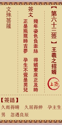 文殊菩萨灵签63签，文殊菩萨灵签第六十三签解签占卜详解