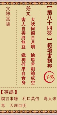 文殊菩萨灵签84签，文殊菩萨灵签第八十四签解签占卜详解