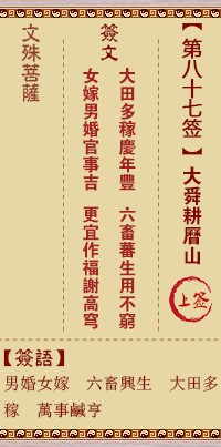 文殊菩萨灵签87签，文殊菩萨灵签第八十七签解签占卜详解