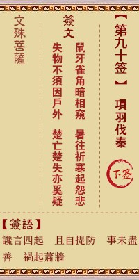 文殊菩萨灵签90签，文殊菩萨灵签第九十签解签占卜详解