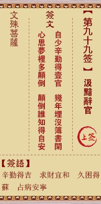 文殊菩萨灵签99签，文殊菩萨灵签第九十九签解签占卜详解